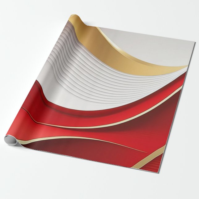 Cadeau Papier d'enveloppement Motif rouge or blanc (Déroulé)