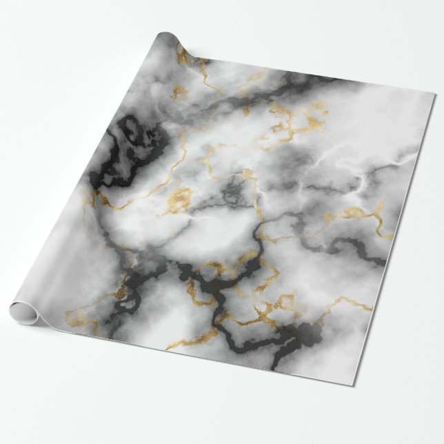 Cadeau Papier d'enveloppement noir et blanc en marbre mod (Déroulé)
