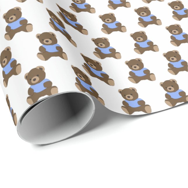 Cadeau Papier d'enveloppement Nounours bleu (Coin rond)