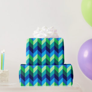 Cadeau Papier d'enveloppement Ombre Vert Bleu Chevrons