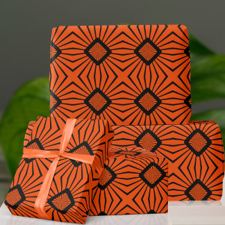 Cadeau Papier d'enveloppement orange et noir rétro les an