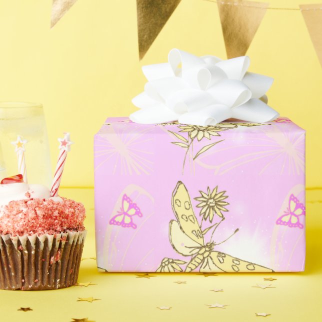Cadeau Papier d'enveloppement papillon rose (Fête d'anniversaire)