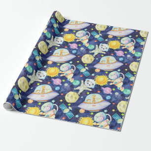 Cadeau Papier d'enveloppement pour animaux spatiaux