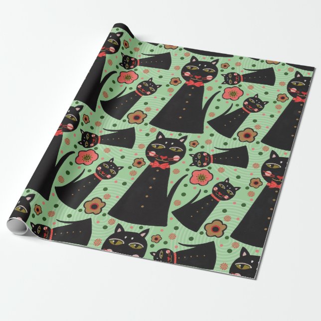 Cadeau Papier d'enveloppement pour chats noirs Cravate (Déroulé)