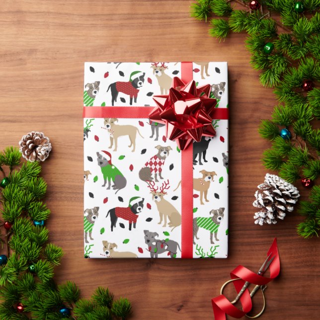 Cadeau Papier d'enveloppement pour chiens Pitbull de Noël (Cadeau de vacances)