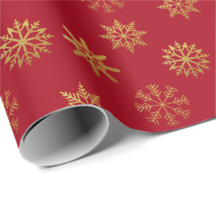 Cadeau Papier d'enveloppement Red Gold Snowflakes