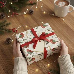 Cadeau Papier d'enveloppement Robin de Noël Aquarelle