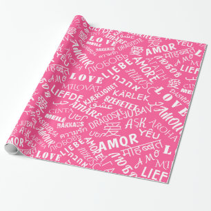 Cadeau Papier d'enveloppement rose avec texte d'amour mul