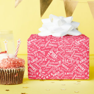Cadeau Papier d'enveloppement rose de l'amour du texte