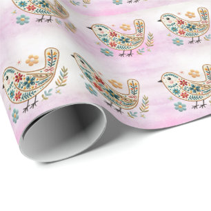 Cadeau Papier d'enveloppement rose fleuri Little Bird