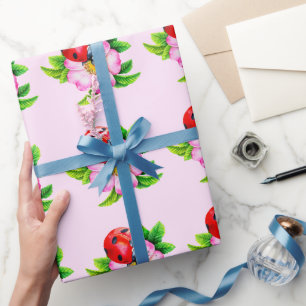 Cadeau Papier d'enveloppement rose floral Ladybug