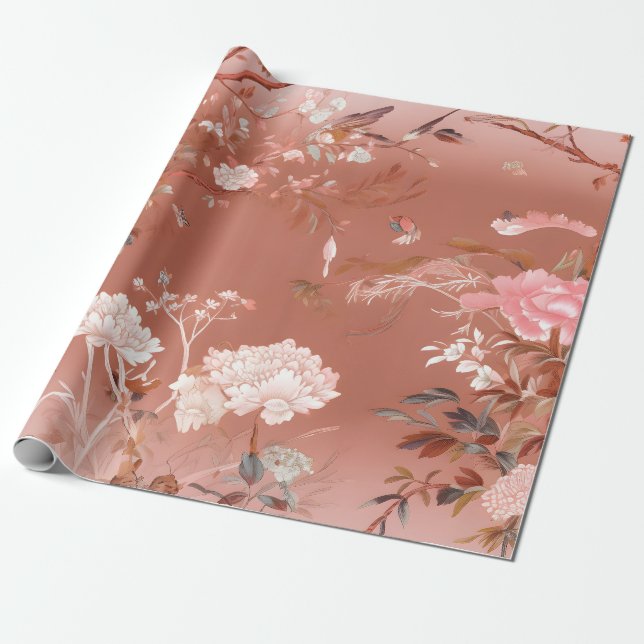 Cadeau Papier d'enveloppement rose Peony Chinoiserie (Déroulé)