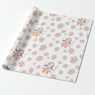 Cadeau Papier d'enveloppement rose Pingouin Ballerina