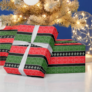 Cadeau Papier D'Enveloppement Rouge Vert Et Noir En Tissu