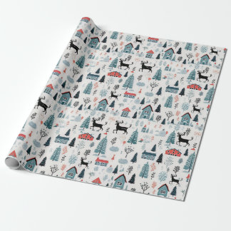 Cadeau Papier d'enveloppement Scène de Noël scandinave