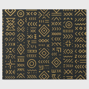 Cadeau Papier d'enveloppement Tribal Noir & Or Afro Luxe
