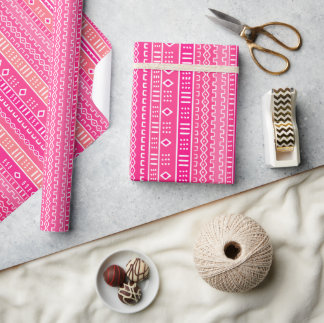 Cadeau Papier d'enveloppement tribal rose moderne en tiss
