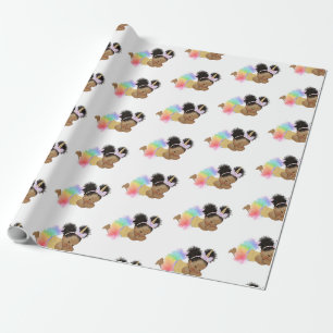 Cadeau Papier d'enveloppement Unicorne pour bébé afro-amé
