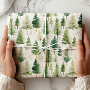 Cadeau Papier d'enveloppement vert blanc de pin
