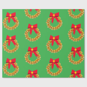 Cadeau Papier d'enveloppement vert des cloches d'or