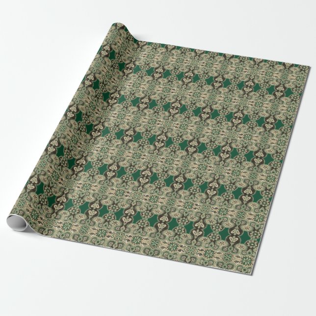 Cadeau Papier d'enveloppement vert et bronzé opulent (Déroulé)