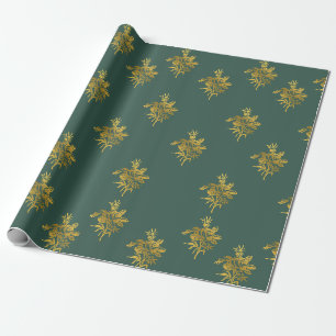 Cadeau Papier D'Enveloppement Vert Et Doré