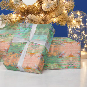Cadeau Papier d'enveloppement vert et orange Pastel