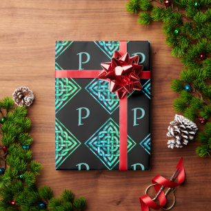 Cadeau Papier d'enveloppement vert Monogram Celtic Knot B