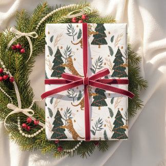 Cadeau Papier d'enveloppement vintage Tiger Christmas Tre