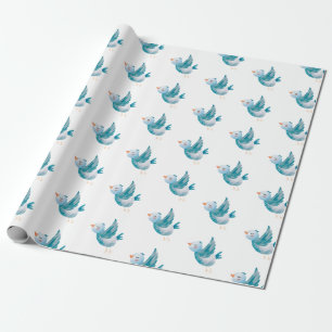 Cadeau Papier d'enveloppement vol d'oiseaux bleu