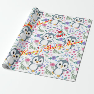Cadeau Papier d'enveloppement Whimsical Blu Penguin