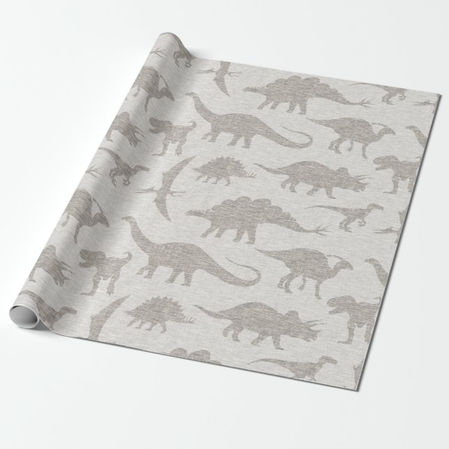 Cadeau Papier Dinosaure - Beige (Déroulé)