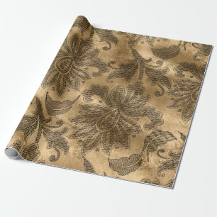 Cadeau Papier doré et noir damassé