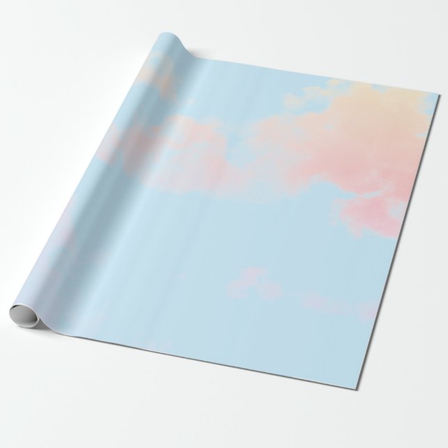 CADEAU PAPIER EN LAVAGE BLEU AVEC NUAGES ROSES (Déroulé)