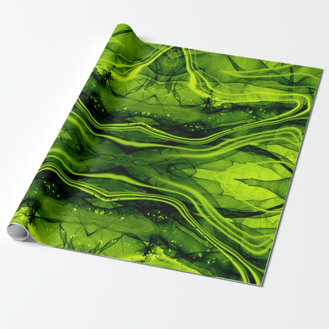 CADEAU PAPIER EN MARBRE MOTIF - VERT DE LIME (Déroulé)