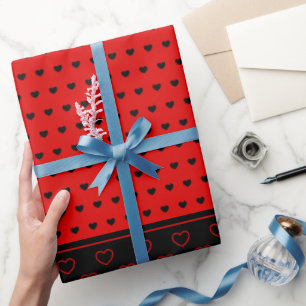 Cadeau Papier Enveloppant Coeur Rouge Et Noir Élégant