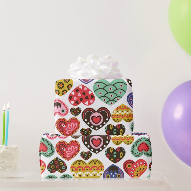 Cadeau Papier enveloppant Coeurs colorés (Cadeaux de fête)