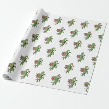Papier enveloppant de dinosaure de Noël unique pou