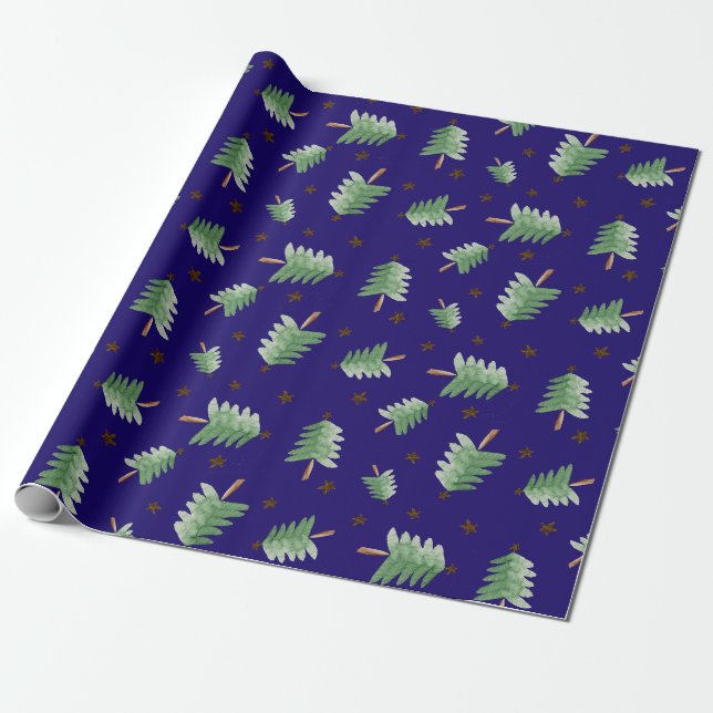Cadeau Papier enveloppant d'un arbre de Noël aquarelle (Déroulé)