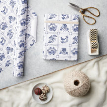 Papier Floral & Oiseau de Style Delft Bleu Classiq