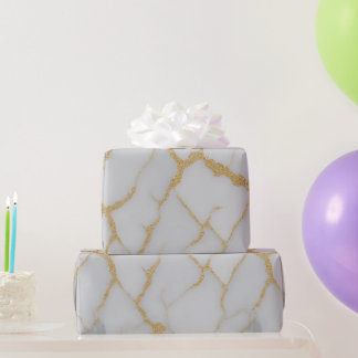 Cadeau Papier Marbré Blanc & Veines Dorées | Papier d'Emb