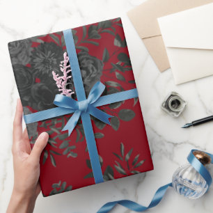 Cadeau Papier Mariage gothique Rose rouge et noir