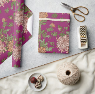 Cadeau Papier motif à enveloppement de chrysanthèmes flor