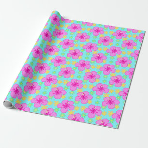 Cadeau Papier Motif à fleurs Hibiscus rose