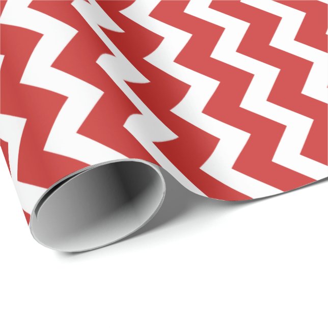 Cadeau Papier motif Chevron rouge et blanc (Coin rond)