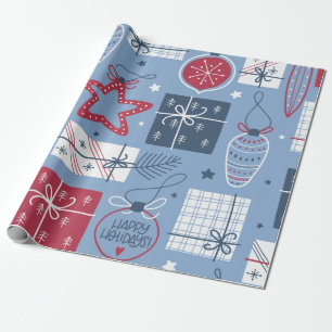 Cadeau Papier Motif de décoration de Noël gris