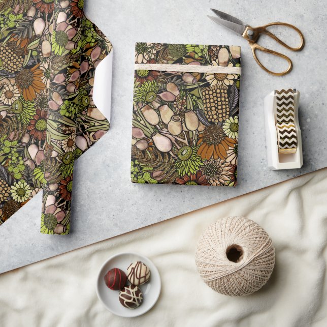 Cadeau Papier Motif de jardin Fleur sauvage vert (Artisanat)