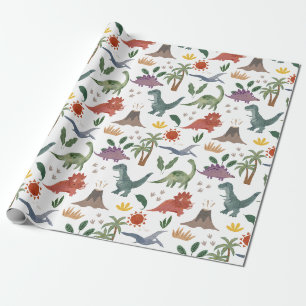 Cadeau Papier Motif Dinosaure Aquarelle Cute