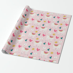 Cadeau Papier Motif Llama Rose Cute 