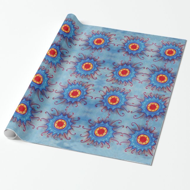 Cadeau Papier Motif Mandala bleu (Déroulé)